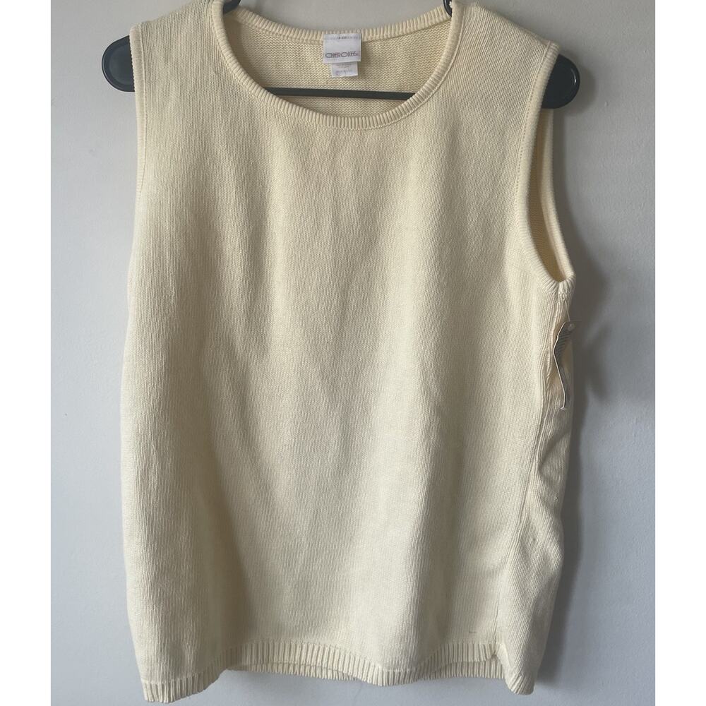 NWT Cherokee Womens Cream Vanilla LARGE Knit Sweater Vest 100% Cotton Vintage - Picture 1 of 15